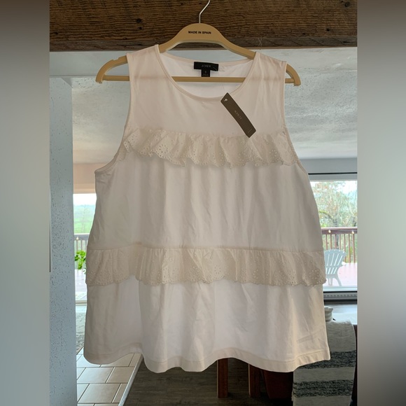 J.Crew Women’ White Tiered Eyelet Ruffle Tank NWT - Picture 8 of 9